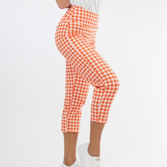 Teezher Orange Gingham Capri Slim Waist Pants NWT - Picture 1 of 11